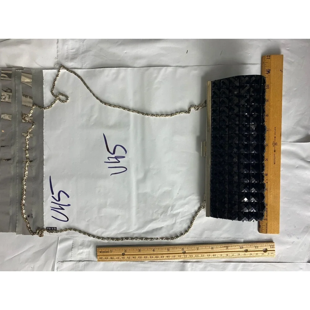 Black Studded‎ Clutch Evening Bag With Chain